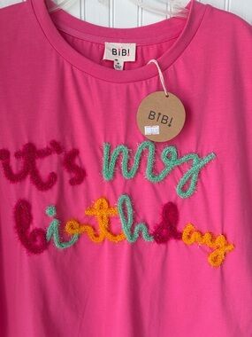 BiBi Pink Embroidered Ladies Tee - 'It's My Birthday' NWT/ Medium